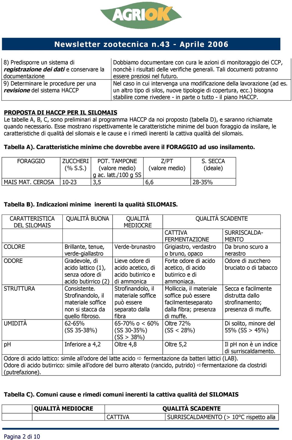 un altro tipo di silos, nuove tipologie di copertura, ecc.) bisogna stabilire come rivedere - in parte o tutto - il piano HACCP.