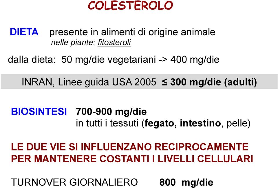 BIOSINTESI 700-900 mg/die in tutti i tessuti (fegato, intestino, pelle) LE DUE VIE SI