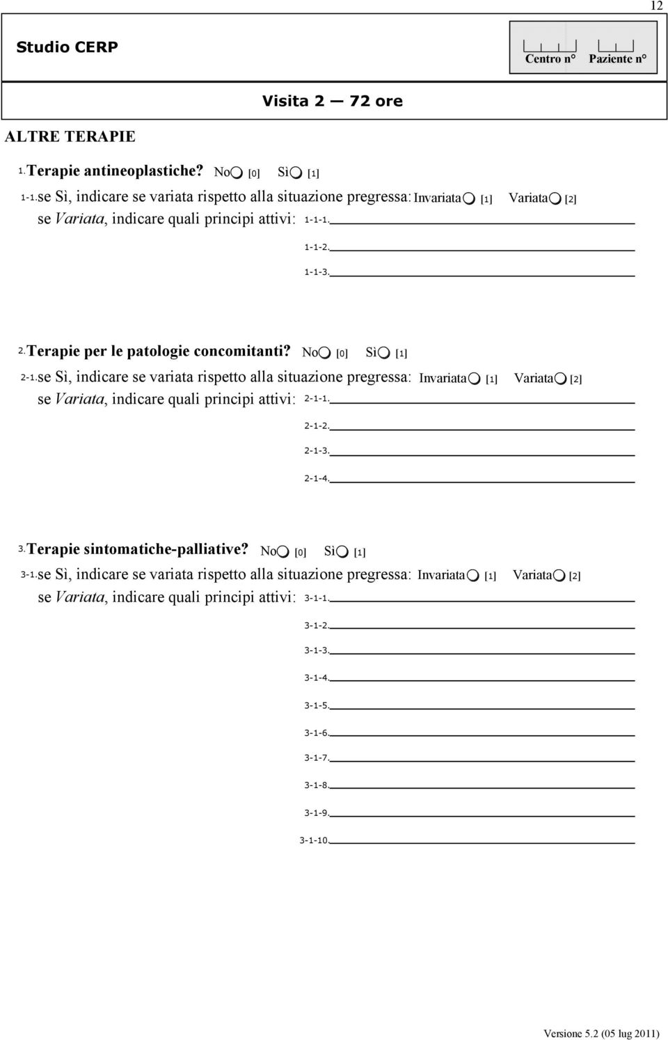 Terapie per le patologie concomitanti? 2- se Sì, indicare se variata rispetto alla situazione pregressa: se Variata, indicare quali principi attivi: 2-1- 2-1-2.