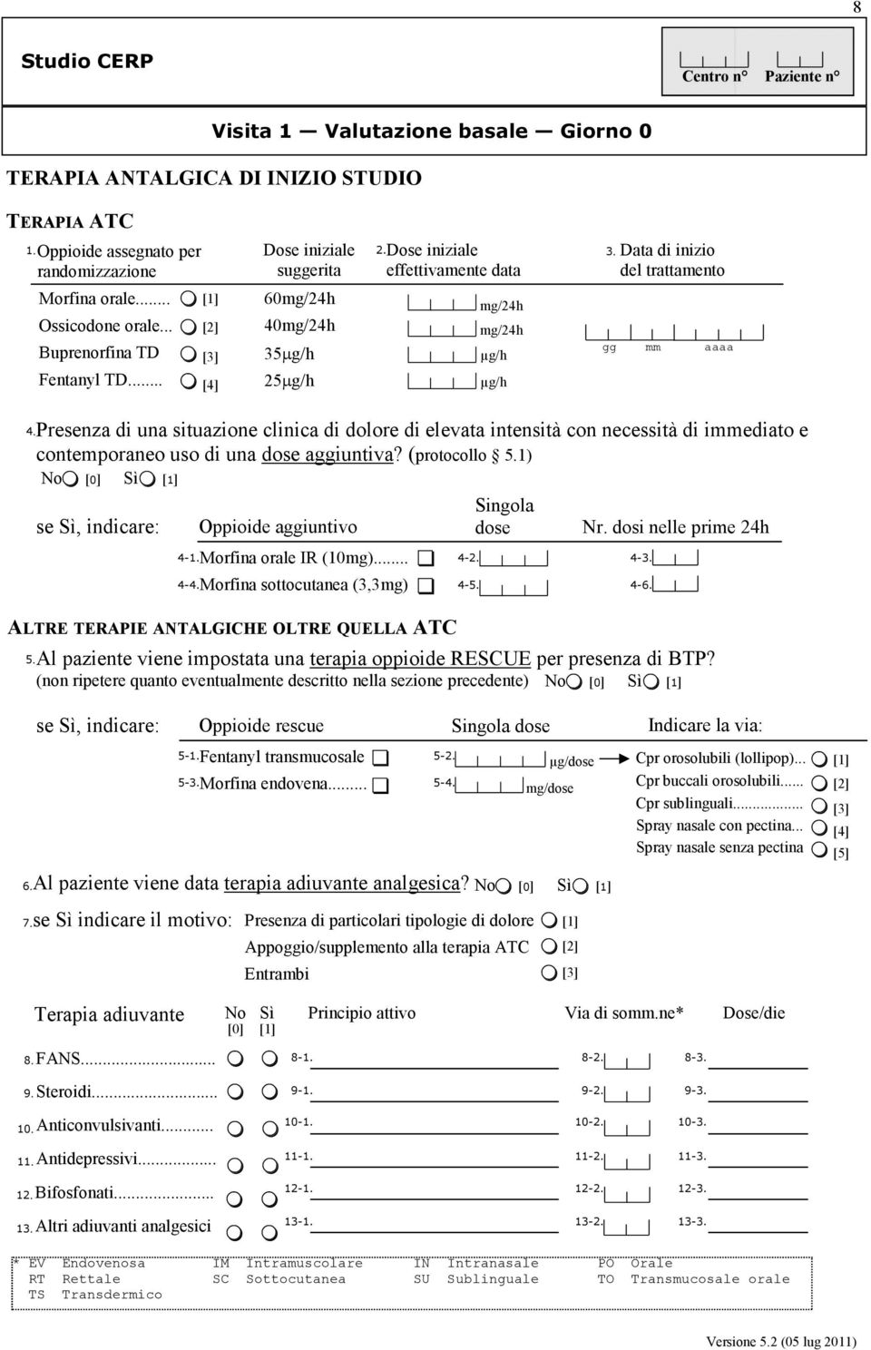 Presenza di una situazione clinica di dolore di elevata intensità con necessità di immediato e contemporaneo uso di una dose aggiuntiva? (protocollo 5.1) se Sì, indicare: 4-4-4.