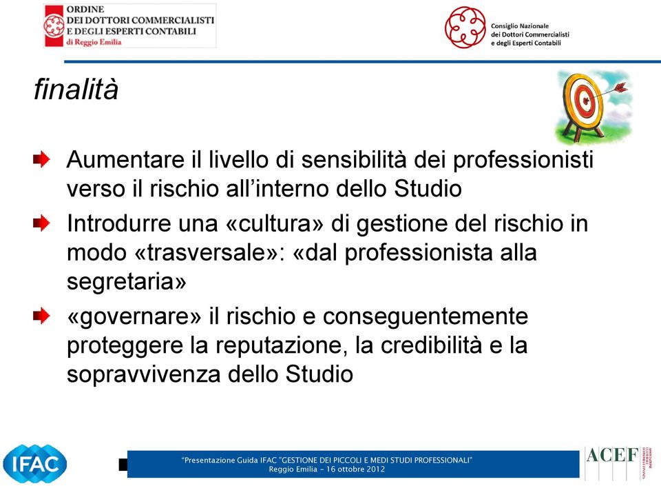 «trasversale»: «dal professionista alla segretaria» «governare» il rischio e