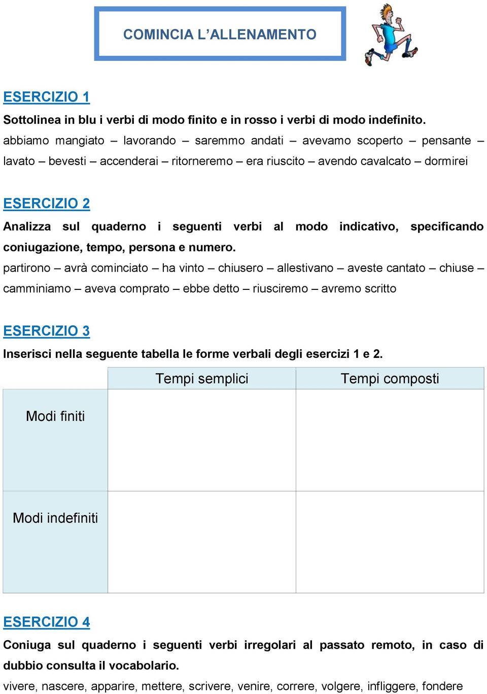 modo indicativo, specificando coniugazione, tempo, persona e numero.