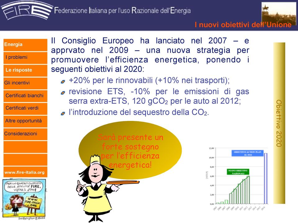 rinnovabili (+10% nei trasporti); revisione ETS, -10% per le emissioni di gas serra extra-ets, 120 gco2 per le