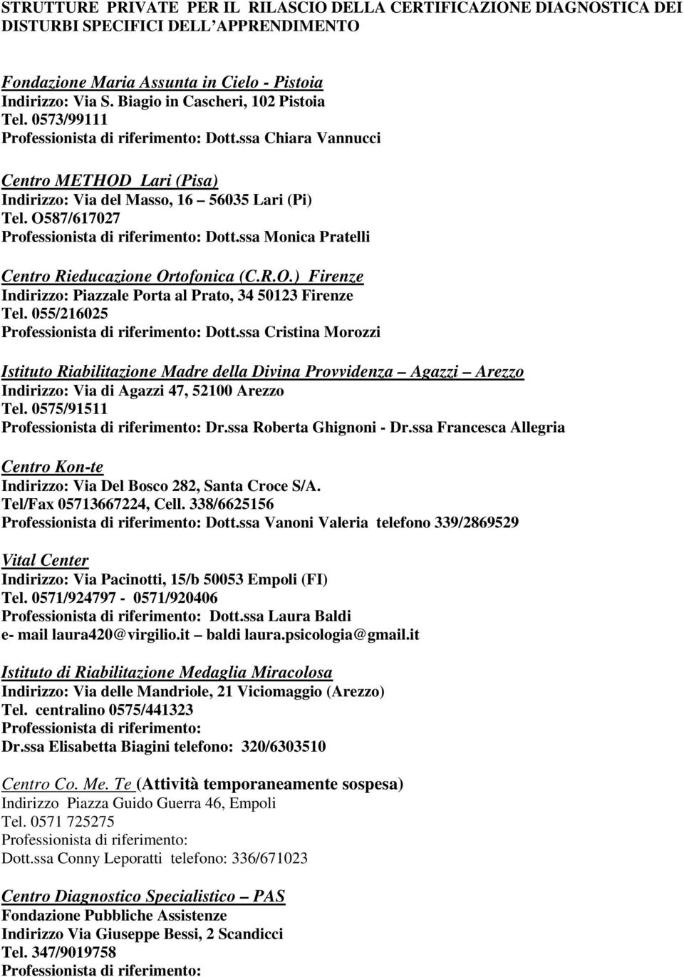 ssa Monica Pratelli Centro Rieducazione Ortofonica (C.R.O.) Firenze Indirizzo: Piazzale Porta al Prato, 34 50123 Firenze Tel. 055/216025 Dott.