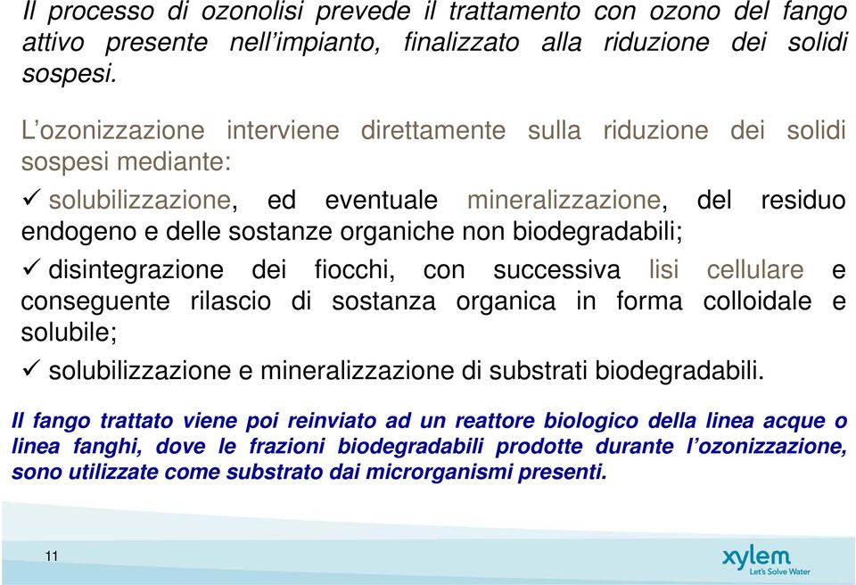 biodegradabili; disintegrazione dei fiocchi, con successiva lisi cellulare e conseguente rilascio di sostanza organica in forma colloidale e solubile; solubilizzazione e mineralizzazione di