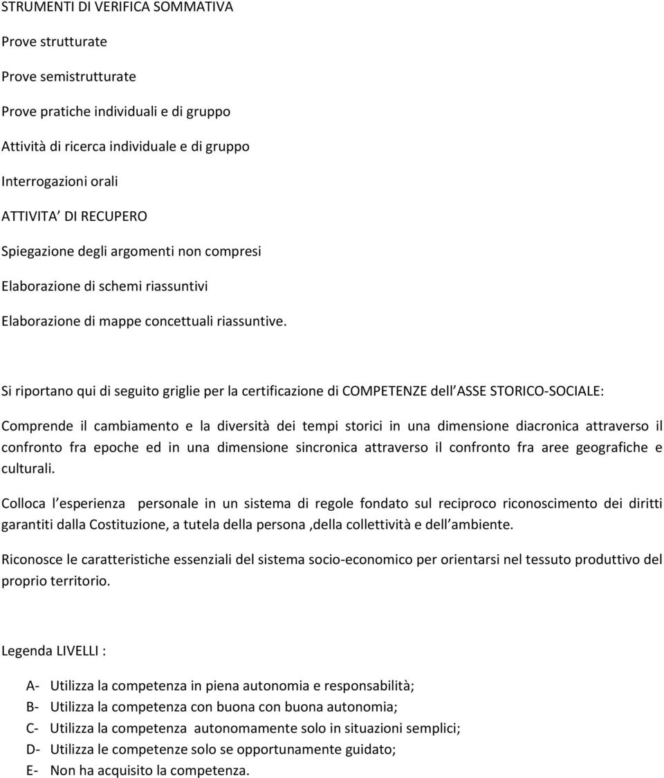 Si riportano qui di seguito griglie per la certificazione di dell ASSE STORICO SOCIALE: Comprende il cambiamento e la diversità dei tempi storici in una dimensione diacronica attraverso il confronto