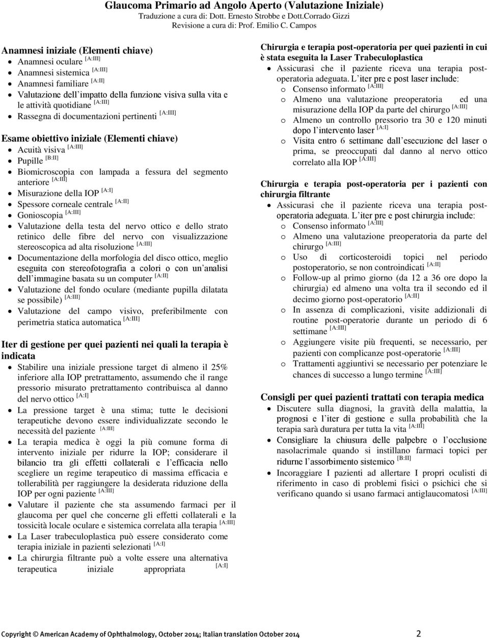 quotidiane [A:III] Rassegna di documentazioni pertinenti [A:III] Esame obiettivo iniziale (Elementi chiave) Acuità visiva [A:III] Pupille [B:II] Biomicroscopia con lampada a fessura del segmento