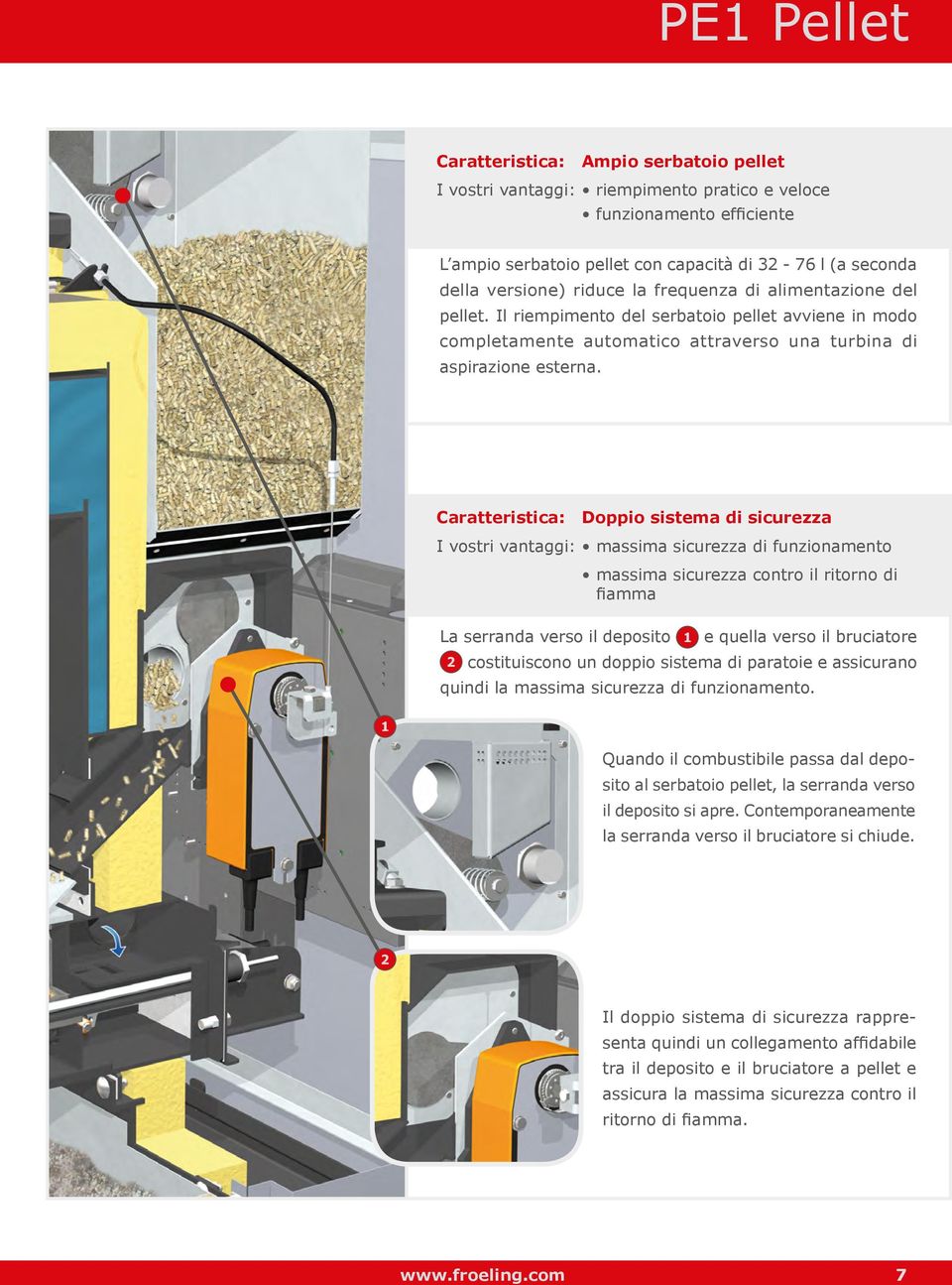 Caratteristica: Doppio sistema di sicurezza I vostri vantaggi: massima sicurezza di funzionamento massima sicurezza contro il ritorno di fiamma La serranda verso il deposito 1 e quella verso il