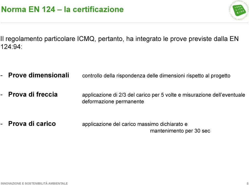 freccia applicazione di 2/3 del carico per 5 volte e misurazione dell eventuale deformazione permanente - Prova