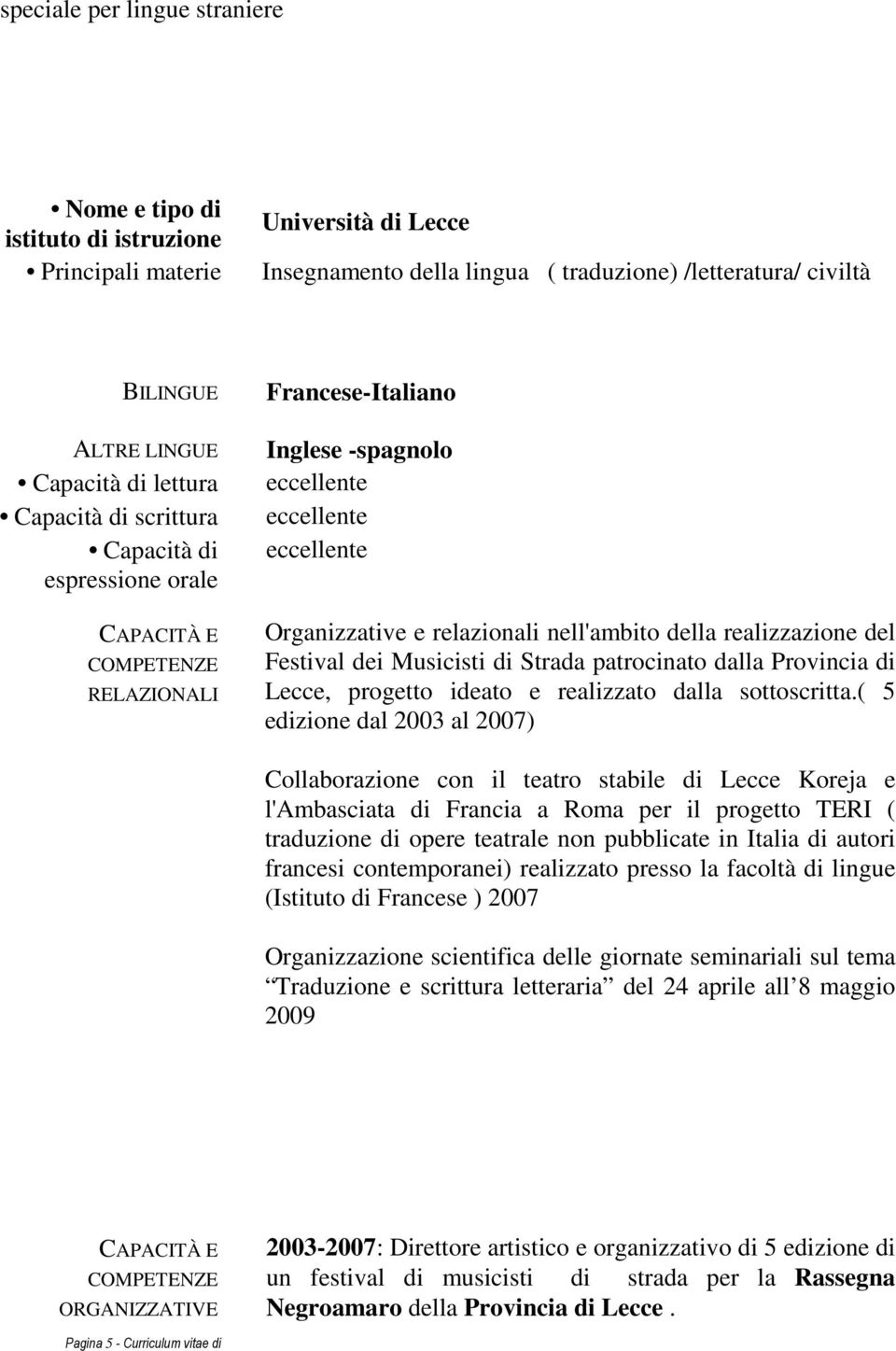 nell'ambito della realizzazione del Festival dei Musicisti di Strada patrocinato dalla Provincia di Lecce, progetto ideato e realizzato dalla sottoscritta.