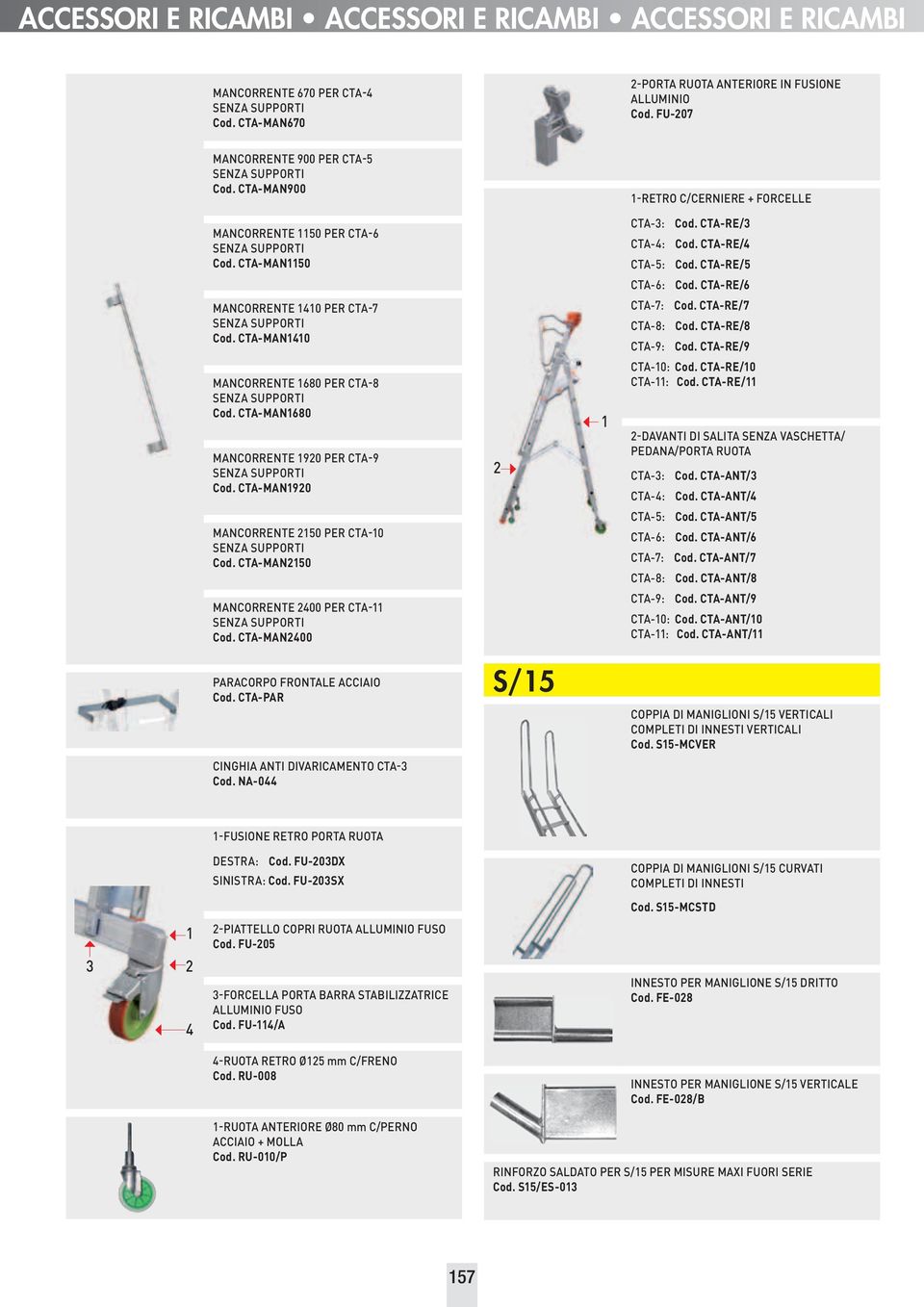 CTA-RE/6 MANCORRENTE 1410 PER CTA-7 SENZA SUPPORTI Cod. CTA-MAN1410 CTA-7: Cod. CTA-RE/7 CTA-8: Cod. CTA-RE/8 CTA-9: Cod. CTA-RE/9 MANCORRENTE 1680 PER CTA-8 SENZA SUPPORTI Cod.