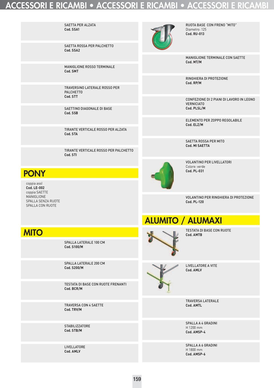MT/M RINGHIERA DI PROTEZIONE Cod. RP/M CONFEZIONE DI 2 PIANI DI LAVORO IN LEGNO VERNICIATO Cod. PLSL/M ELEMENTO PER ZOPPO REGOLABILE Cod. ELZ/M SAETTA ROSSA PER MITO Cod.