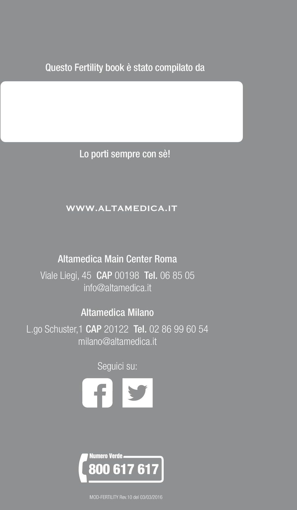 06 85 05 info@altamedica.it Altamedica Milano L.