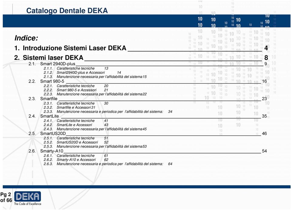 3.2. Smartfile e Accessori 31 2.3.3. Manutenzione necessaria e periodica per l affidabilità del sistema: 34 2.4. SmartLite 35 2.4.1. Caratteristiche tecniche 41 2.4.2. SmartLite e Accessori 43 2.4.3. Manutenzione necessaria per l affidabilità del sistema 45 2.