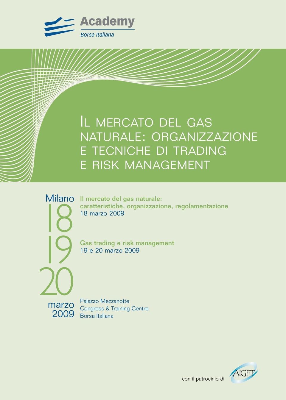 organizzazione, regolamentazione 18 marzo 2009 Gas trading e risk management 19 e
