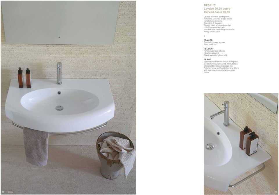 Fixing kit included + PB081CR Portasciugamani frontale Front towel rail PBL81CR Portasciugamani laterale (destro o sinistro) Side towel rail (right or left)