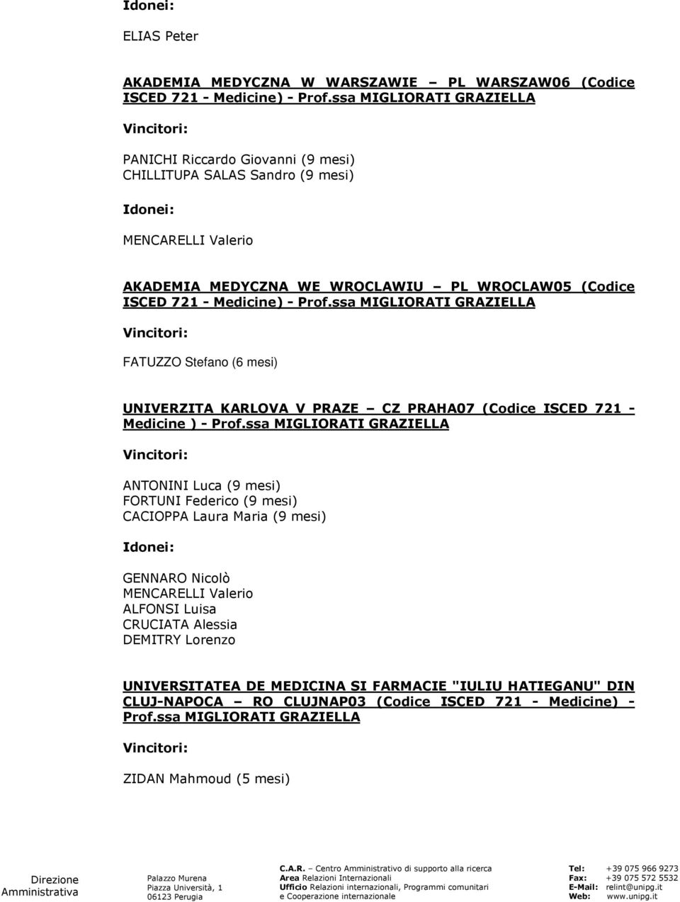 ssa MIGLIORATI GRAZIELLA ANTONINI Luca (9 mesi) FORTUNI Federico (9 mesi) CACIOPPA Laura Maria (9 mesi) GENNARO Nicolò MENCARELLI Valerio ALFONSI Luisa CRUCIATA Alessia