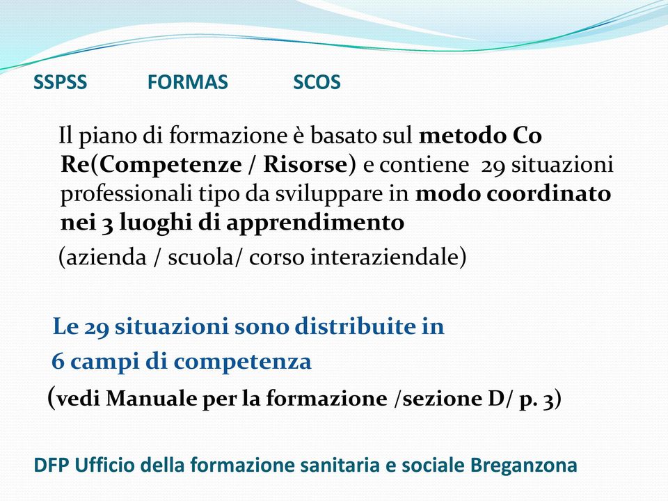 apprendimento (azienda / scuola/ corso interaziendale) Le 29 situazioni sono