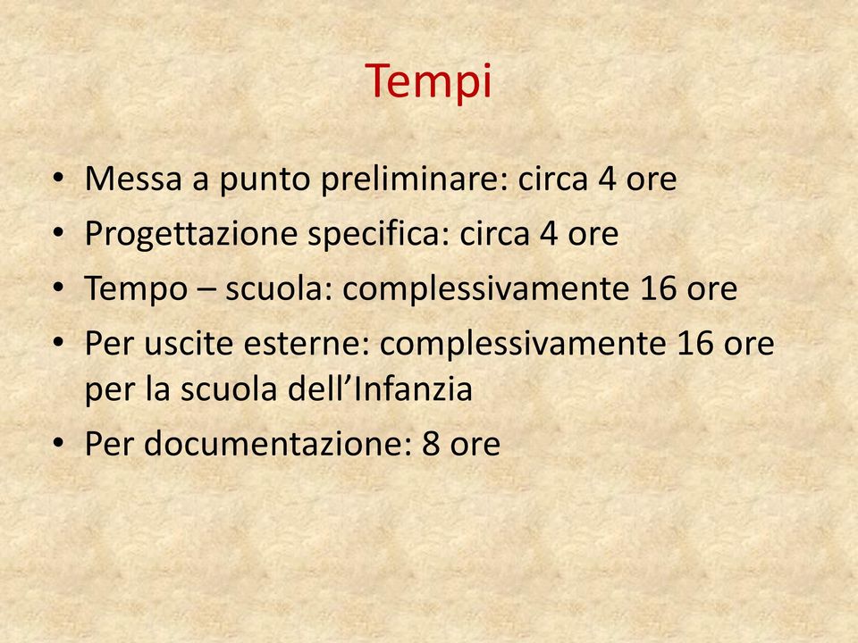 complessivamente 16 ore Per uscite esterne: