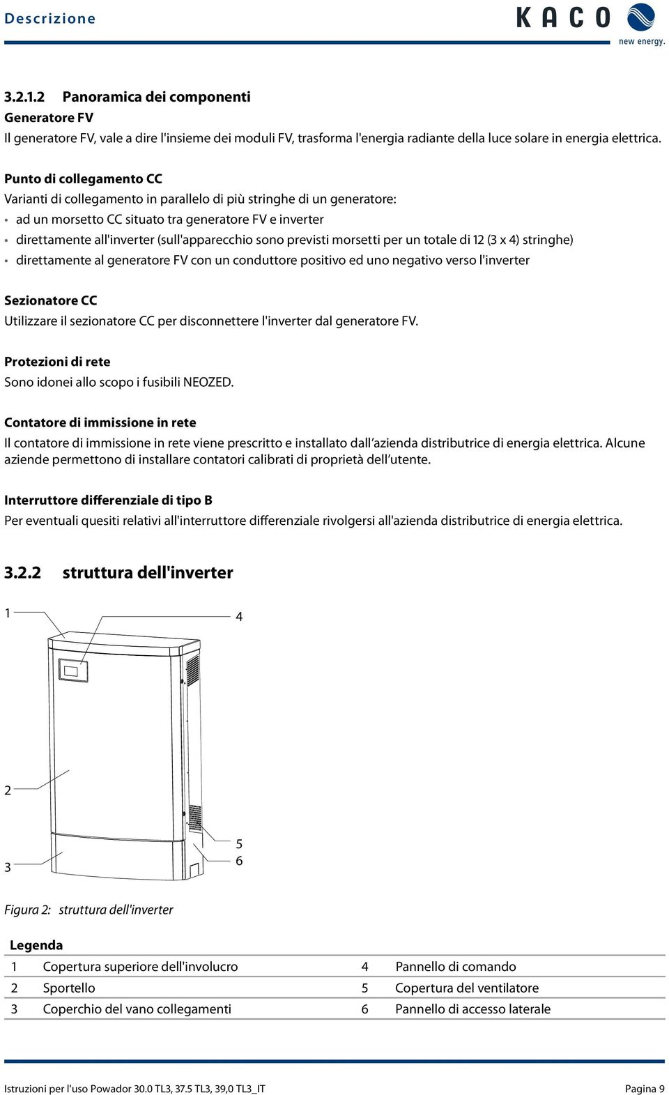 sono previsti morsetti per un totale di 12 (3 x 4) stringhe) direttamente al generatore FV con un conduttore positivo ed uno negativo verso l'inverter Sezionatore CC Utilizzare il sezionatore CC per