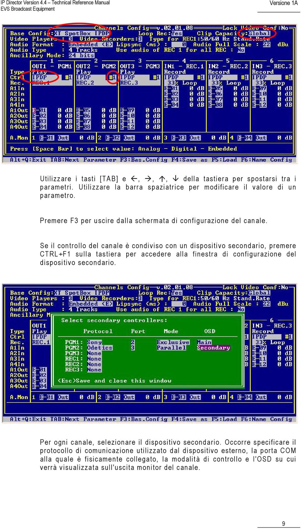 Se il controllo del canale è condiviso con un dispositivo secondario, premere CTRL+F1 sulla tastiera per accedere alla finestra di configurazione del dispositivo secondario.