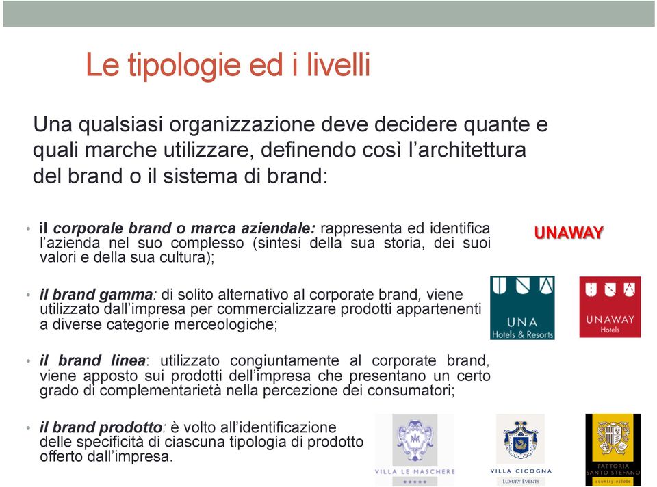 viene utilizzato dall impresa per commercializzare prodotti appartenenti a diverse categorie merceologiche; il brand linea: utilizzato congiuntamente al corporate brand, viene apposto sui prodotti