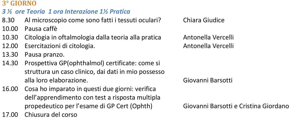 30 Prospettiva GP(ophthalmol) certificate: come si struttura un caso clinico, dai dati in mio possesso alla loro elaborazione. Giovanni Barsotti 16.