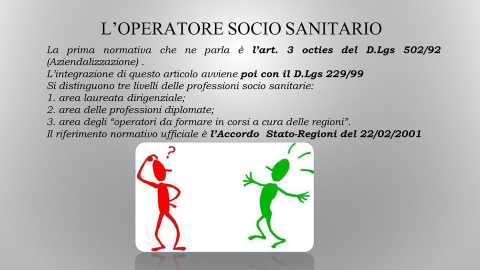 Lgs 229/99 Si distinguono tre livelli delle professioni socio sanitarie: 1. area laureata dirigenziale; 2.