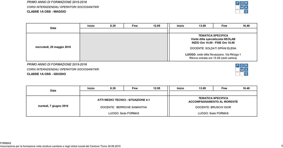50 (vedi cartina) CLASSE 1A OSS - GIUGNO martedì, 7 giugno 2016 ATTI MEDICI TECNICI - SITUAZIONE 4.
