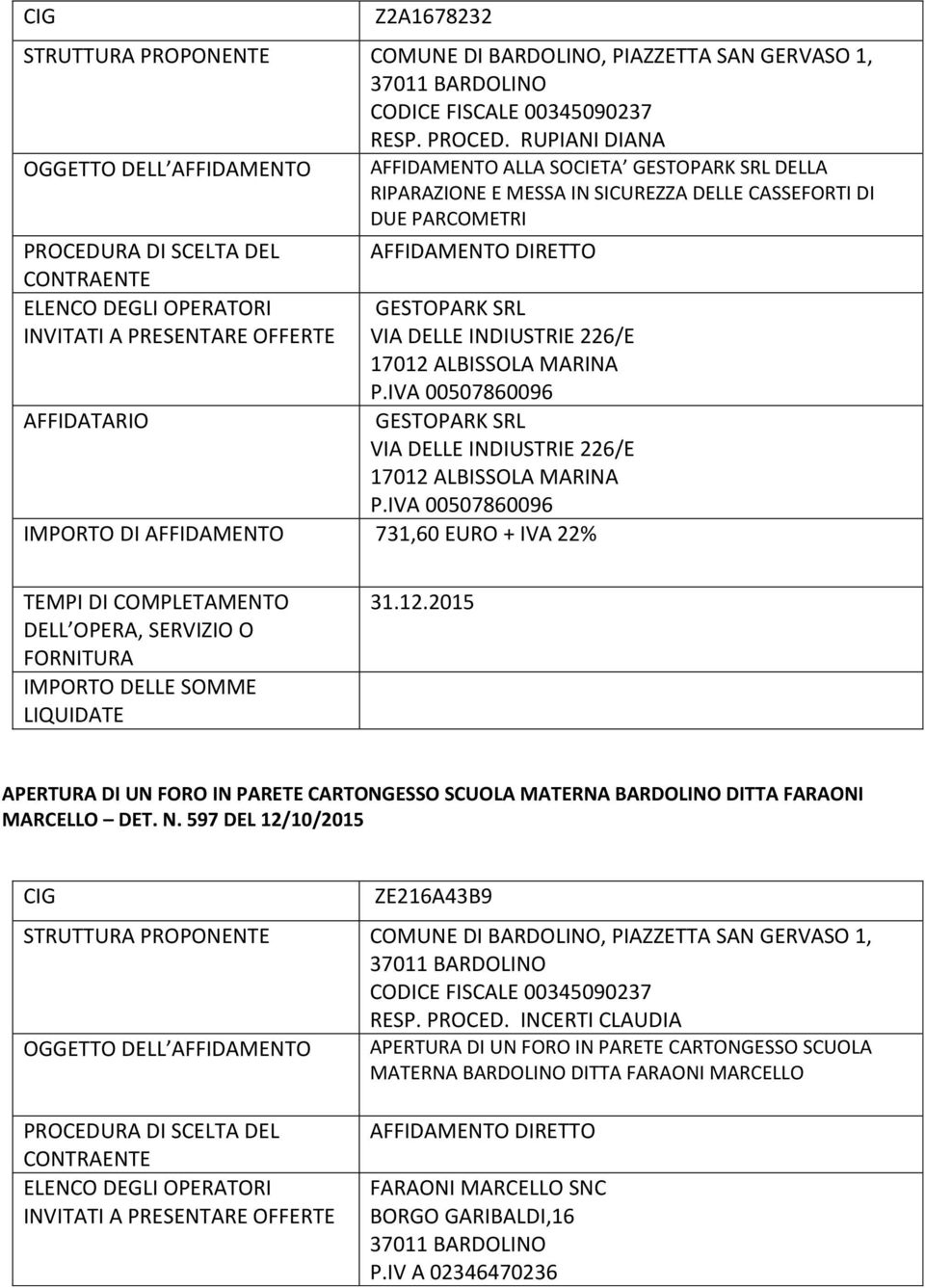 VIA DELLE INDIUSTRIE 226/E 17012 ALBISSOLA MARINA P.IVA 00507860096 GESTOPARK SRL VIA DELLE INDIUSTRIE 226/E 17012 ALBISSOLA MARINA P.