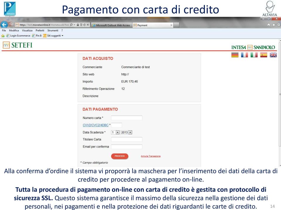 Tutta la procedura di pagamento on-line con carta di credito è gestita con protocollo di sicurezza SSL.