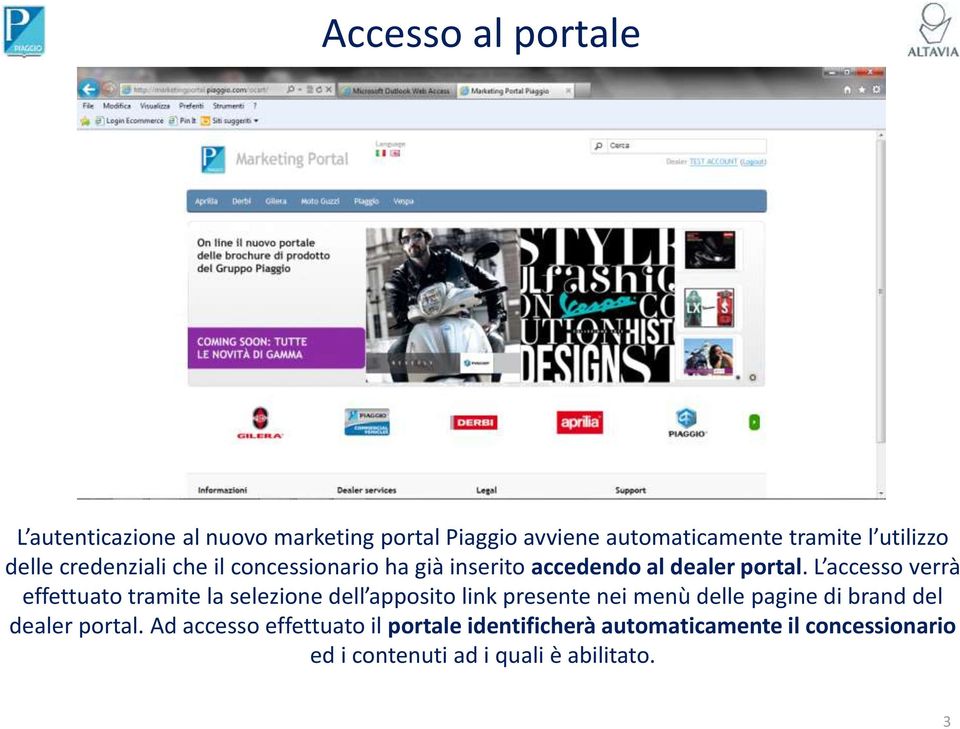 L accesso verrà effettuato tramite la selezione dell apposito link presente nei menù delle pagine di brand del