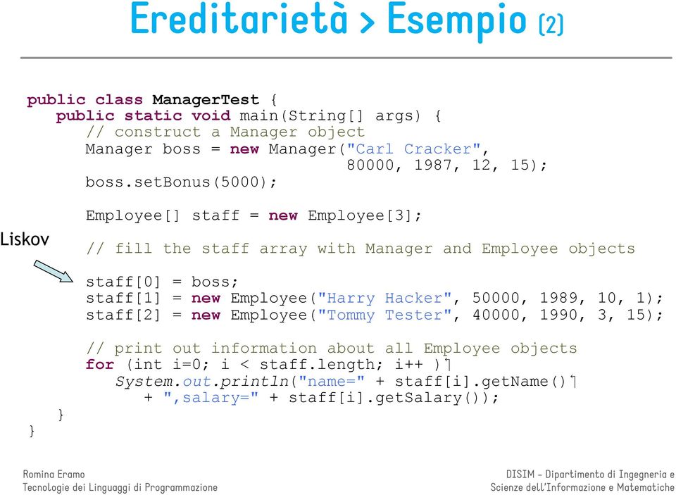 setbonus(5000); Liskov Employee[] staff = new Employee[3]; // fill the staff array with Manager and Employee objects staff[0] = boss; staff[1] = new