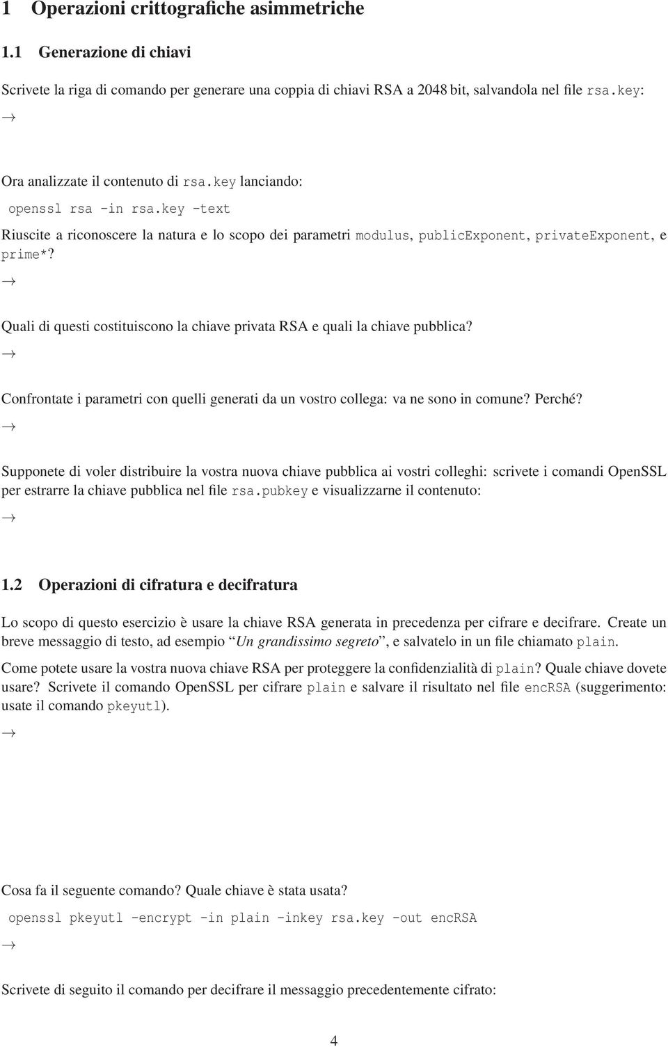 Quali di questi costituiscono la chiave privata RSA e quali la chiave pubblica? Confrontate i parametri con quelli generati da un vostro collega: va ne sono in comune? Perché?