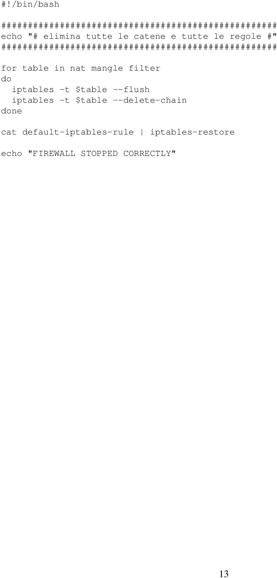do iptables -t $table --flush iptables -t $table --delete-chain done cat