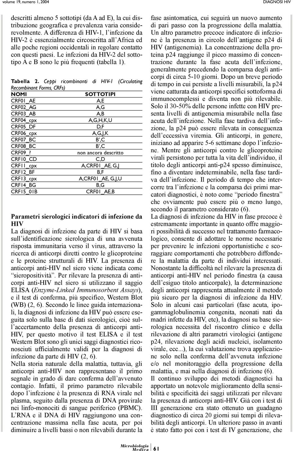 Le infezioni da HIV-2 del sottotipo A e B sono le più frequenti (tabella 1). Tabella 2.