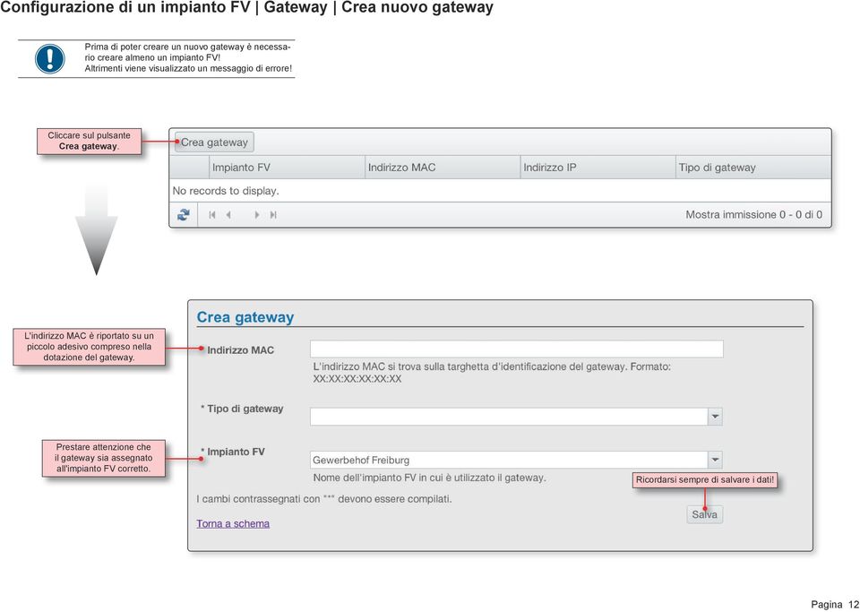 Cliccare sul pulsante Crea gateway.