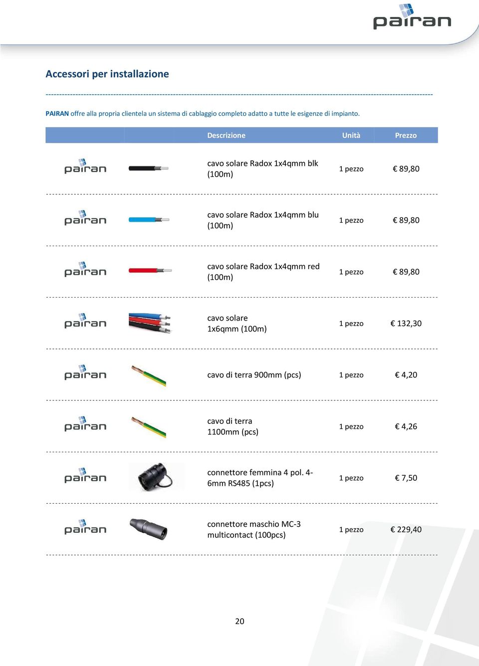 Descrizione Unità Prezzo cavo solare Radox 1x4qmm blk (100m) 1 pezzo 89,80 cavo solare Radox 1x4qmm blu (100m) 1 pezzo 89,80 cavo solare Radox 1x4qmm red (100m) 1 pezzo 89,80