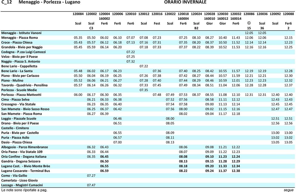06 12.15 Croce - Piazza Chiesa 05.43 05.57 06.12 06.18 07.13 07.16 07.31 07.35 08.20 08.37 10.50 11.52 12.14 12.14 12.23 Grandola - Bivio per Naggio 05.45 05.59 06.14 06.20 07.18 07.33 07.37 08.22 08.