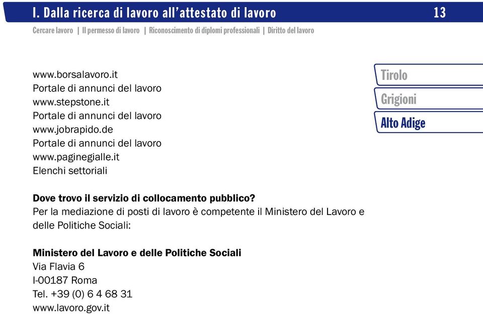 Per la mediazione di posti di lavoro è competente il Ministero del Lavoro e delle Politiche Sociali: