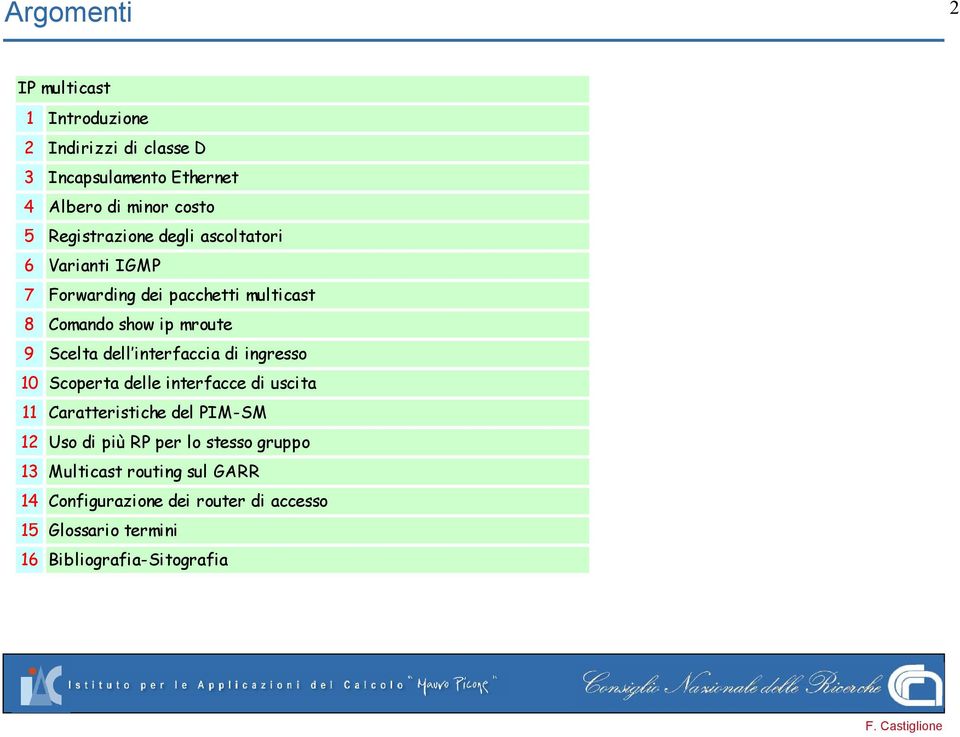 dell interfaccia di ingresso 10 Scoperta delle interfacce di uscita 11 Caratteristiche del PIM-SM 12 Uso di più RP per lo