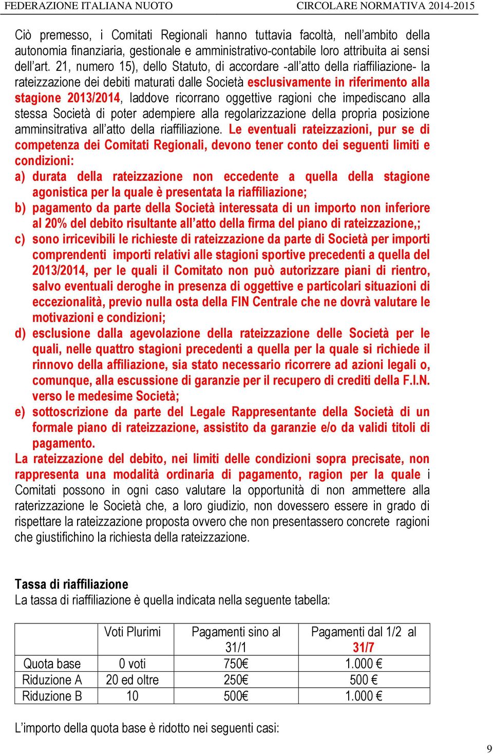 oggettive ragioni che impediscano alla stessa Società di poter adempiere alla regolarizzazione della propria posizione amminsitrativa all atto della riaffiliazione.