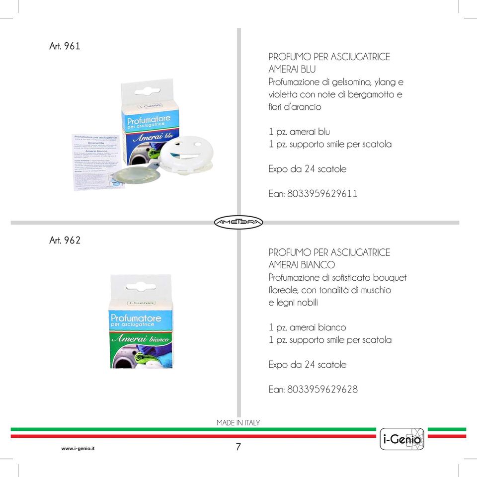 962 PROFUMO PER ASCIUGATRICE amerai bianco Profumazione di sofisticato bouquet floreale, con tonalità di muschio e