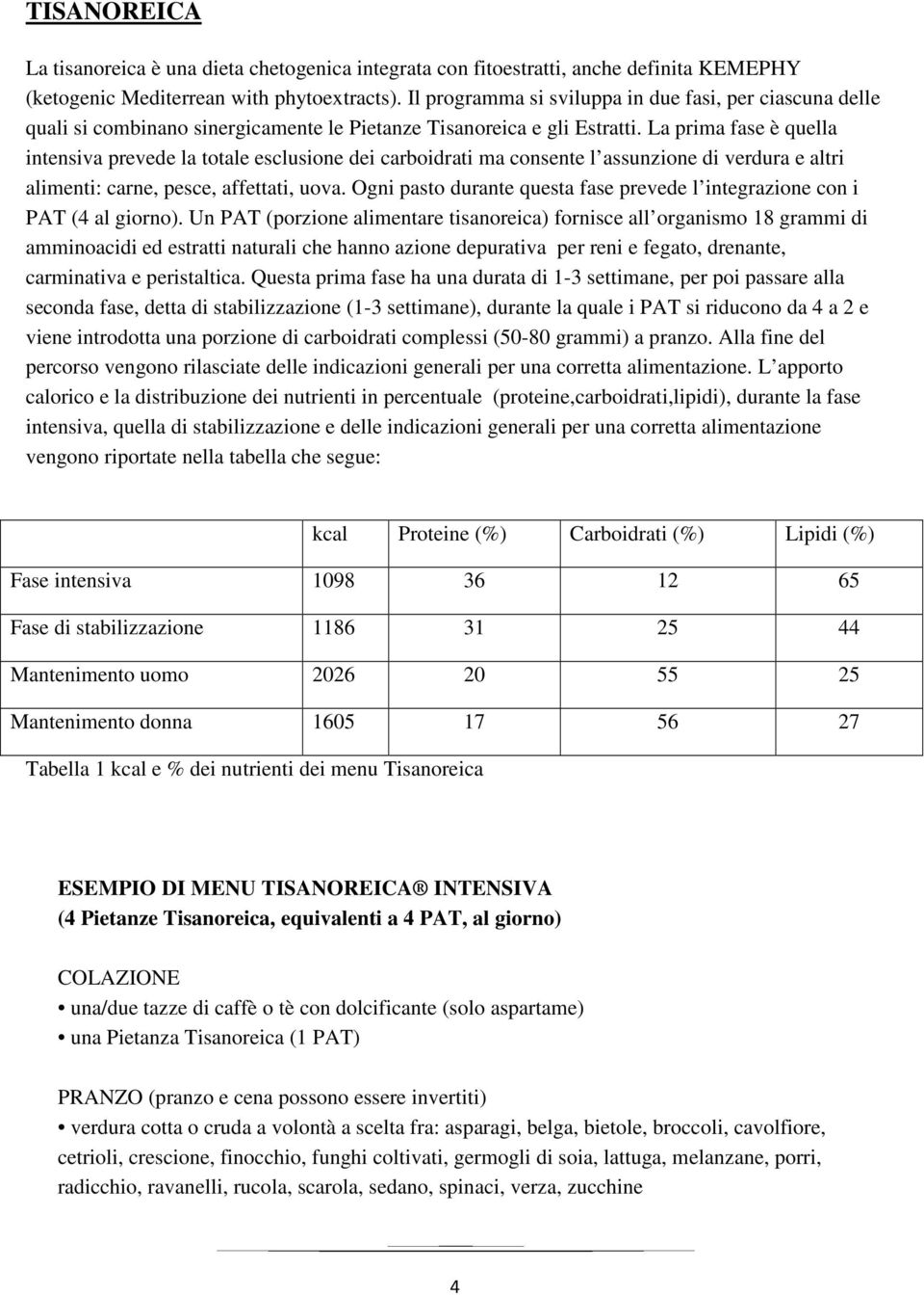 La prima fase è quella intensiva prevede la totale esclusione dei carboidrati ma consente l assunzione di verdura e altri alimenti: carne, pesce, affettati, uova.