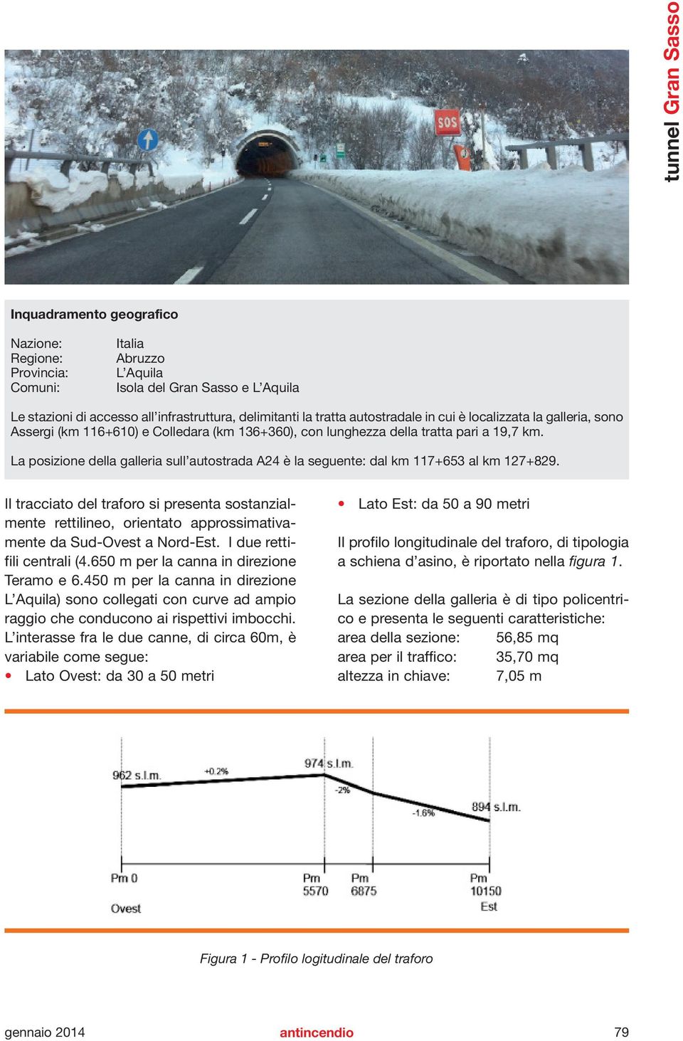 La posizione della galleria sull autostrada A24 è la seguente: dal km 117+653 al km 127+829.