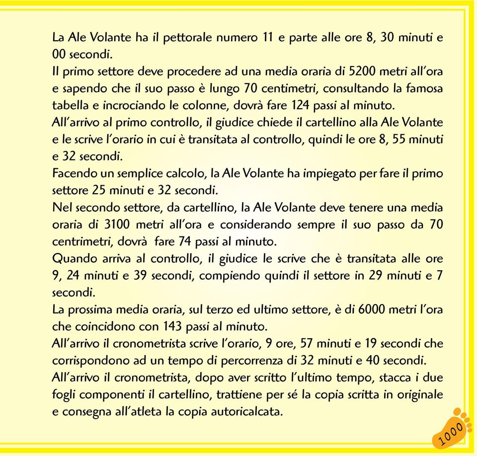 passi al minuto. All arrivo al primo controllo, il giudice chiede il cartellino alla Ale Volante e le scrive l orario in cui è transitata al controllo, quindi le ore 8, 55 minuti e 32 secondi.