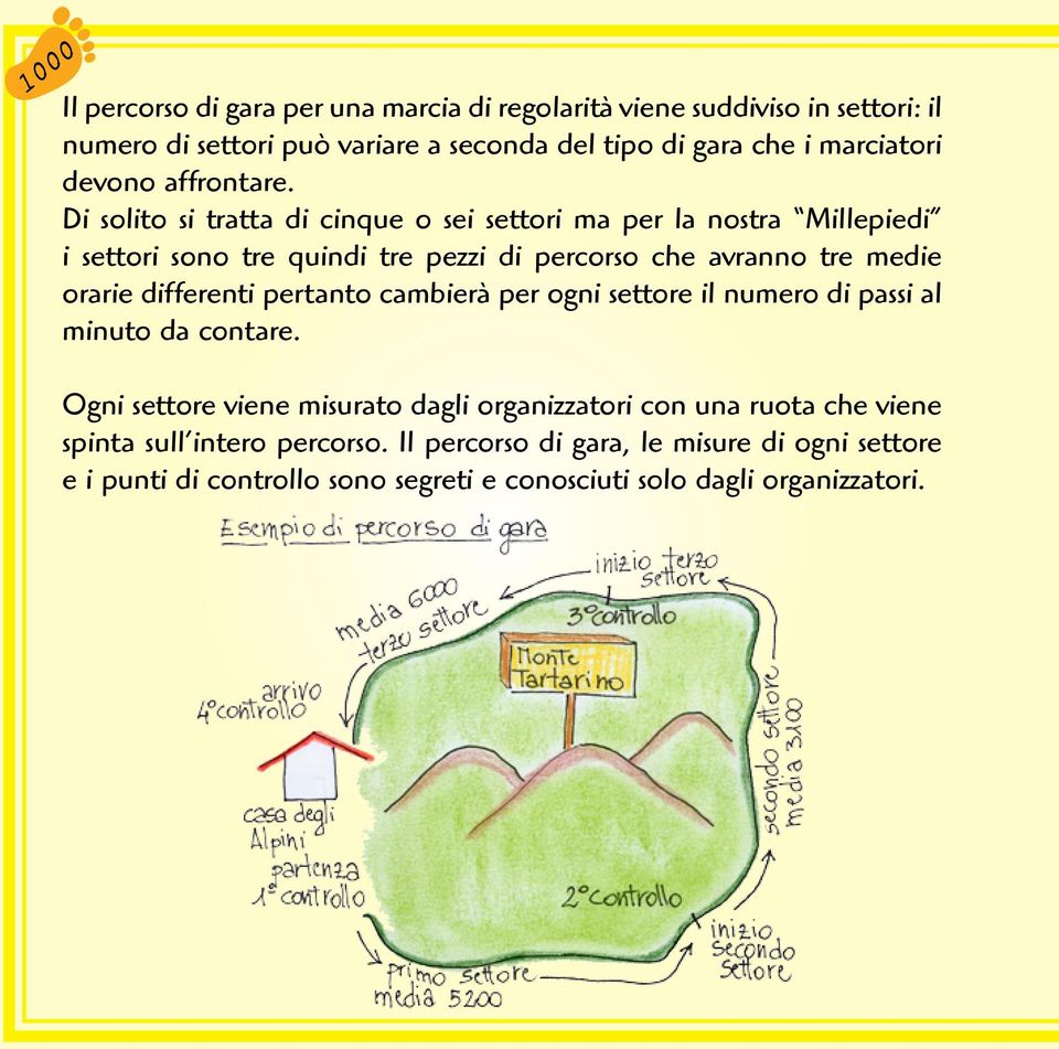 Di solito si tratta di cinque o sei settori ma per la nostra Millepiedi i settori sono tre quindi tre pezzi di percorso che avranno tre medie orarie
