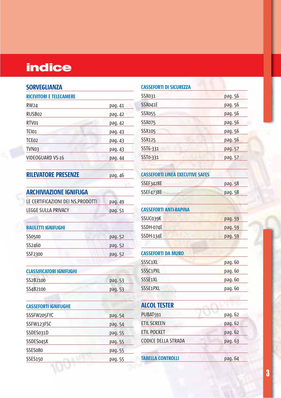53 SS4B2100 pag. 53 CASSEFORTI IGNIFUGHE SSSFW205FYC pag. 54 SSFW123FSC pag. 54 SSDES031D pag. 55 SSDES045K pag. 55 SSES080 pag. 55 SSES150 pag. 55 CASSEFORTI DI SICUREZZA SSX031 pag. 56 SSX041E pag.