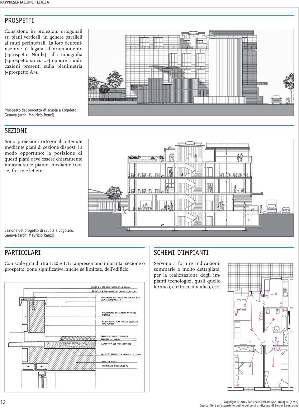 Prospetto del progetto di scuola a Cogoleto, Genova (arch. Maurizio Renzi).