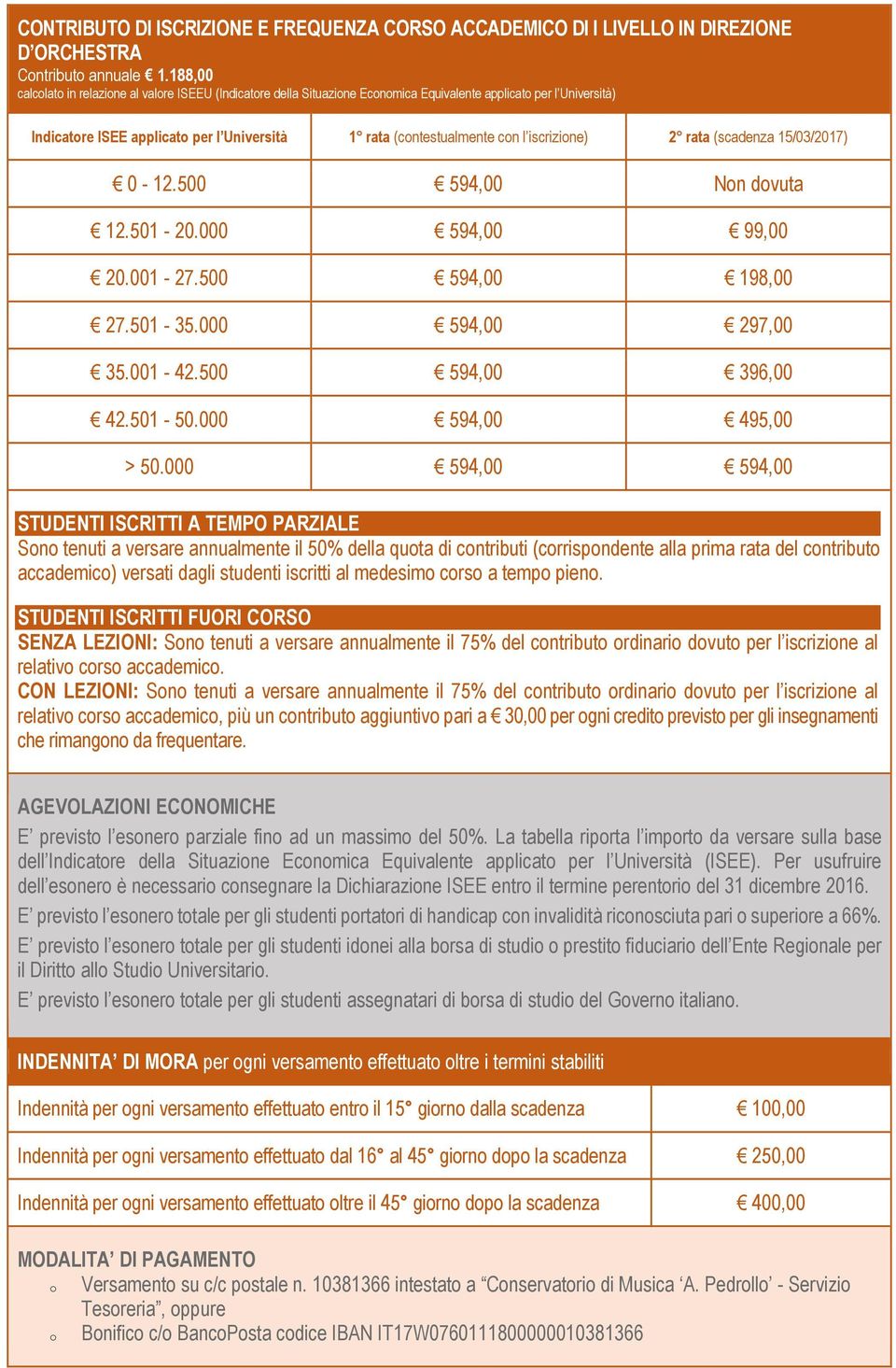 iscrizione) 2 rata (scadenza 15/03/2017) 0-12.500 594,00 Non dovuta 12.501-20.000 594,00 99,00 20.001-27.500 594,00 198,00 27.501-35.000 594,00 297,00 35.001-42.500 594,00 396,00 42.501-50.